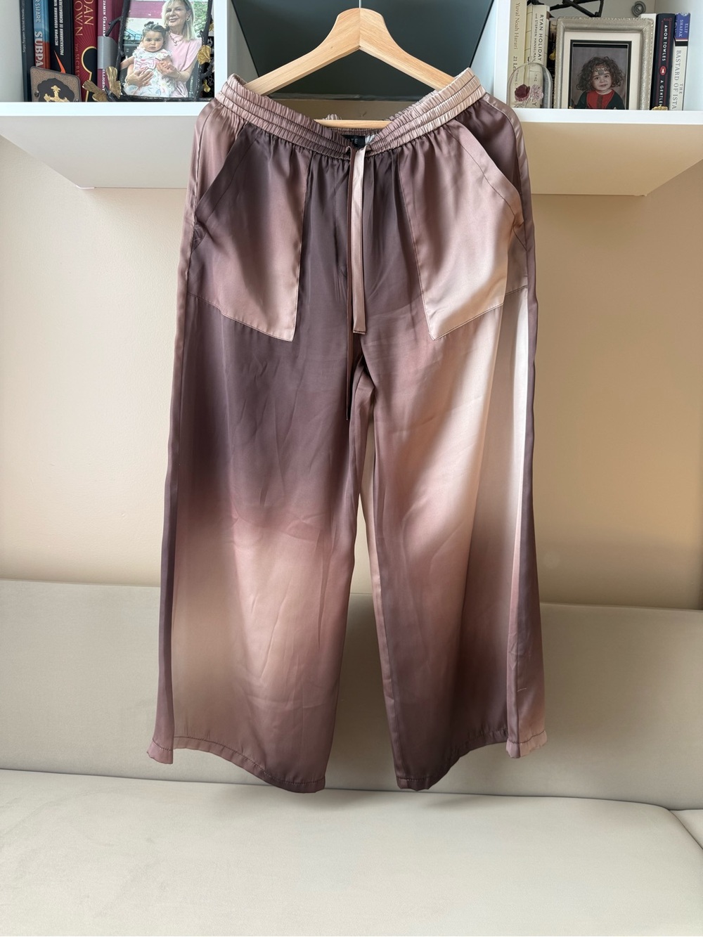 STATE Silk Ombre Wide-Leg Joggers in Brown and Cream